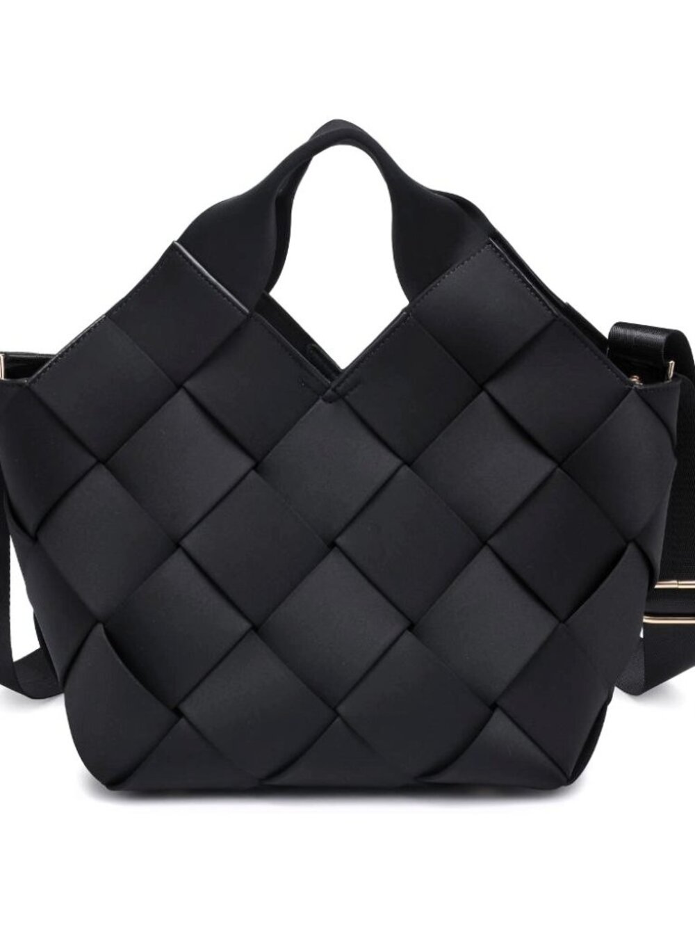 Sol & Selene Resilience Black Woven Neoprene Tote Crossbody Shoulder Handbag NWT